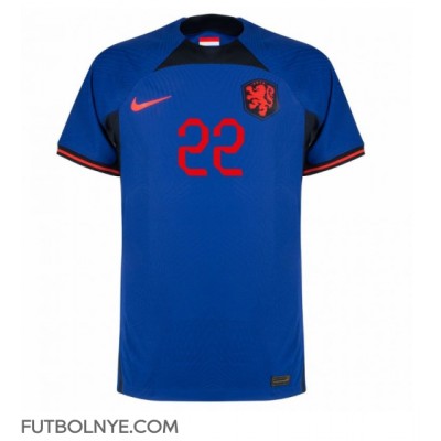 Camiseta Países Bajos Denzel Dumfries #22 Visitante Equipación Mundial 2022 manga corta